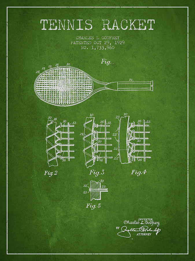 Tennis Digital Art - Tennnis Racket Patent Drawing from 1929 #3 by Aged Pixel