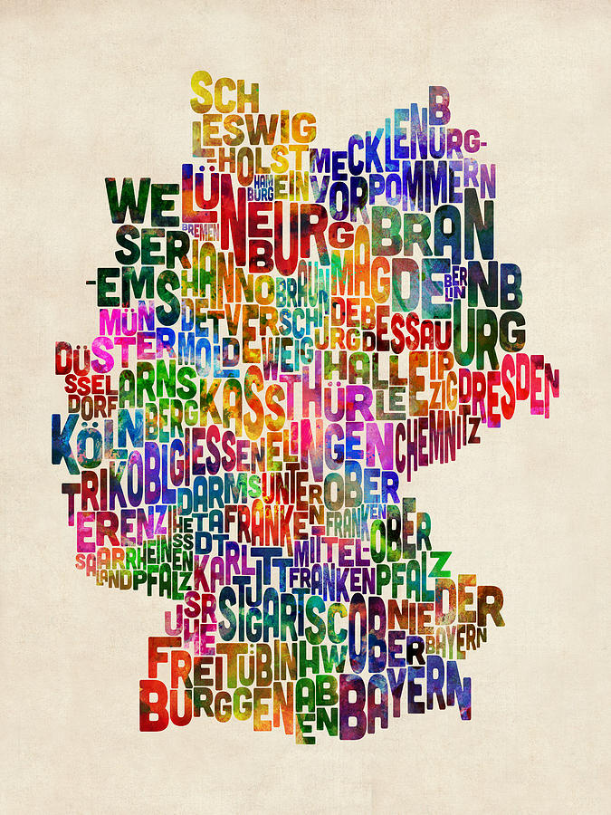 Typography Digital Art - Text Map of Germany Map #2 by Michael Tompsett