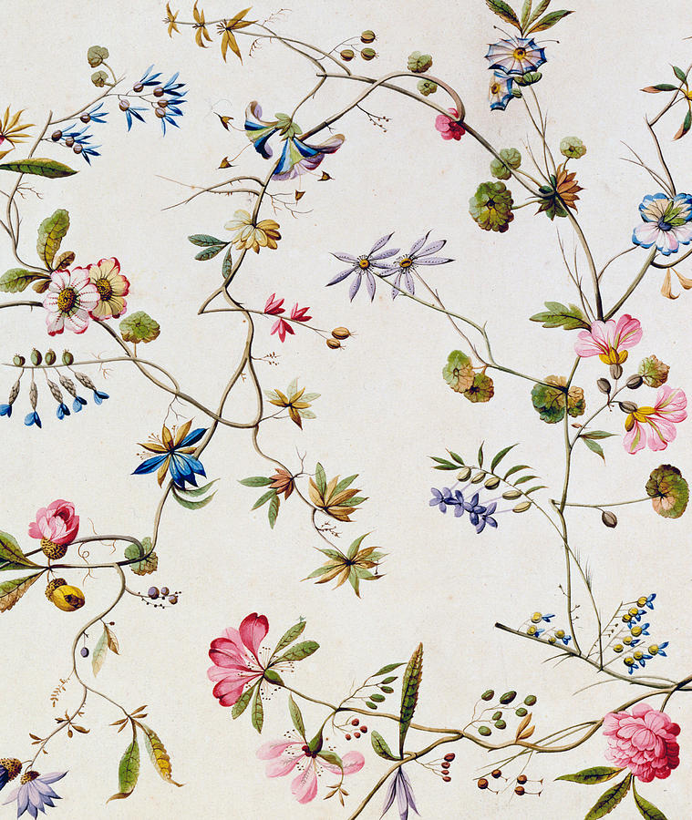 Vintage Floral Textile design by William Kilburn Painting by William Kilburn
