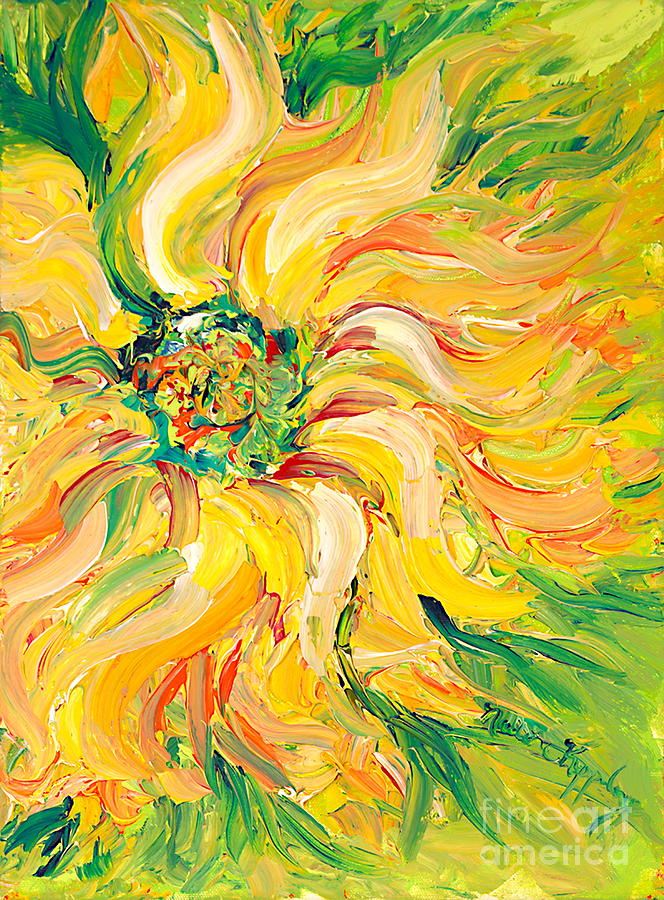 Sunflower Painting - Textured Green Sunflower #1 by Nadine Rippelmeyer