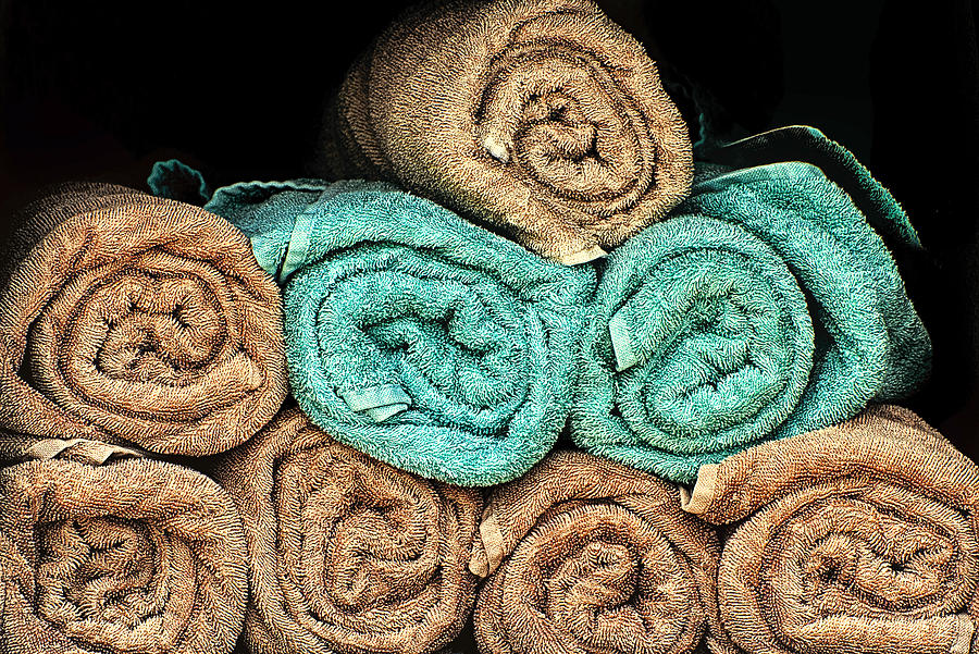 Textured Towels Rolled And Stacked #2 Photograph by Gary Slawsky