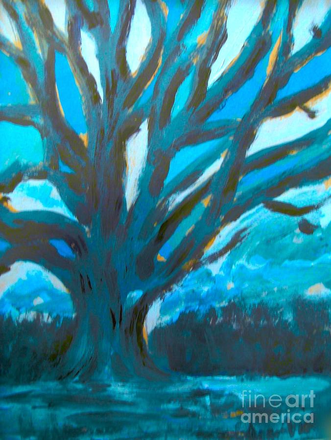 The Blue Tree Painting by Joan-Violet Stretch