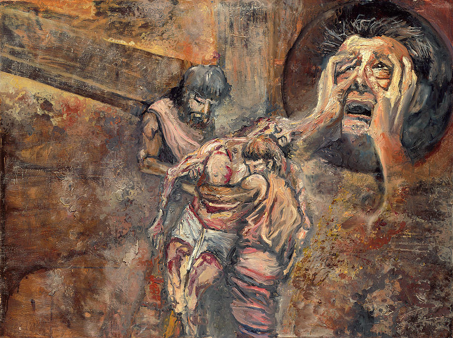 The body of Jesus is taken down from the Cross #2 Painting by Patricia Trudeau