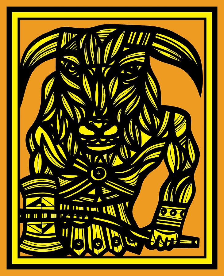 Velardo Minotaur Yellow Black Drawing by Eddie Alfaro - Pixels