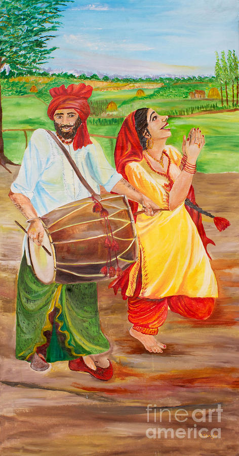The Dhol Player Painting by Sarabjit Singh