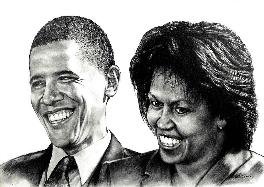 President Drawing - The Obamas by Todd Spaur