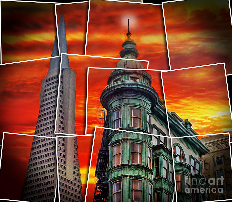 The Old and the New the Columbus Tower and the Transamerica Pyramid altered #1 Digital Art by Jim Fitzpatrick