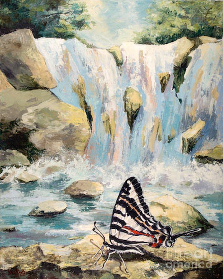 The Silence of the Waterfall Painting by Elisabeta Hermann