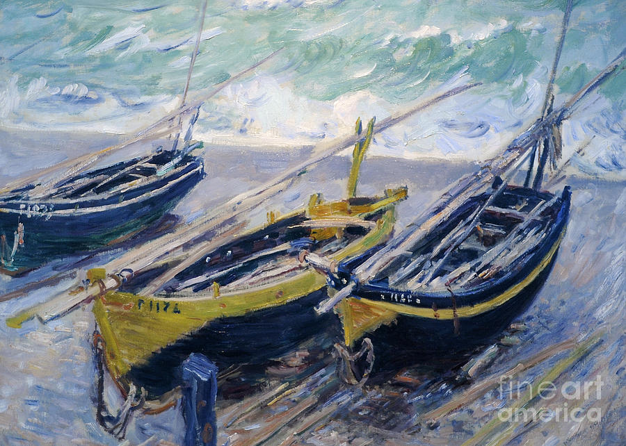 French Painting - Three Fishing Boats by Claude Monet