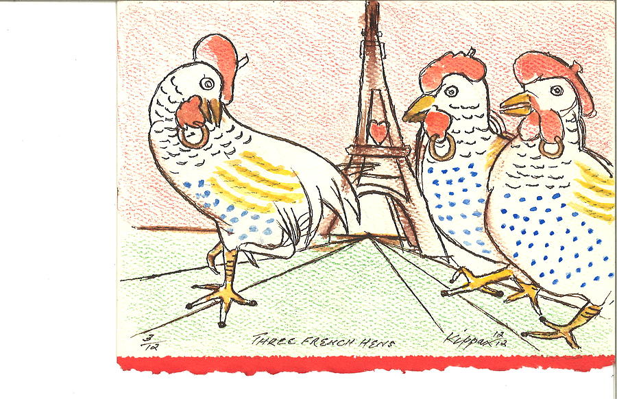 Three French Hens #2 Drawing by Kippax Williams
