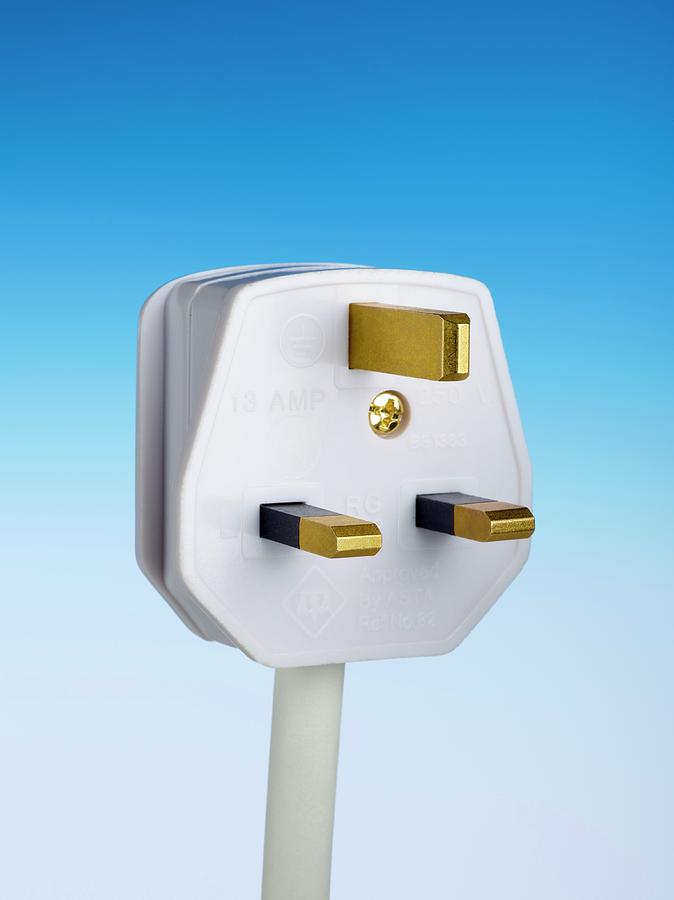 Electrical Photograph - Three-pin Electrical Plug #2 by Science Photo Library