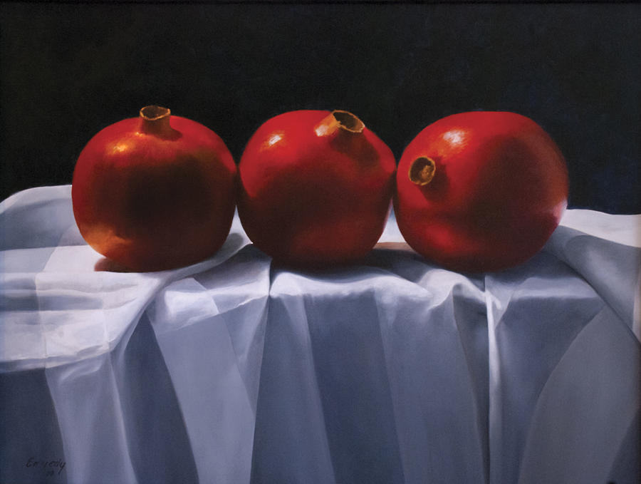 Three Pomegranates Painting by Anthony Enyedy