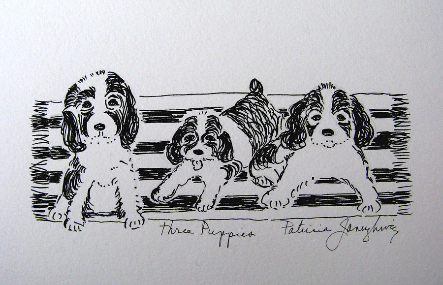 Three Puppies #2 Drawing by Patricia Januszkiewicz