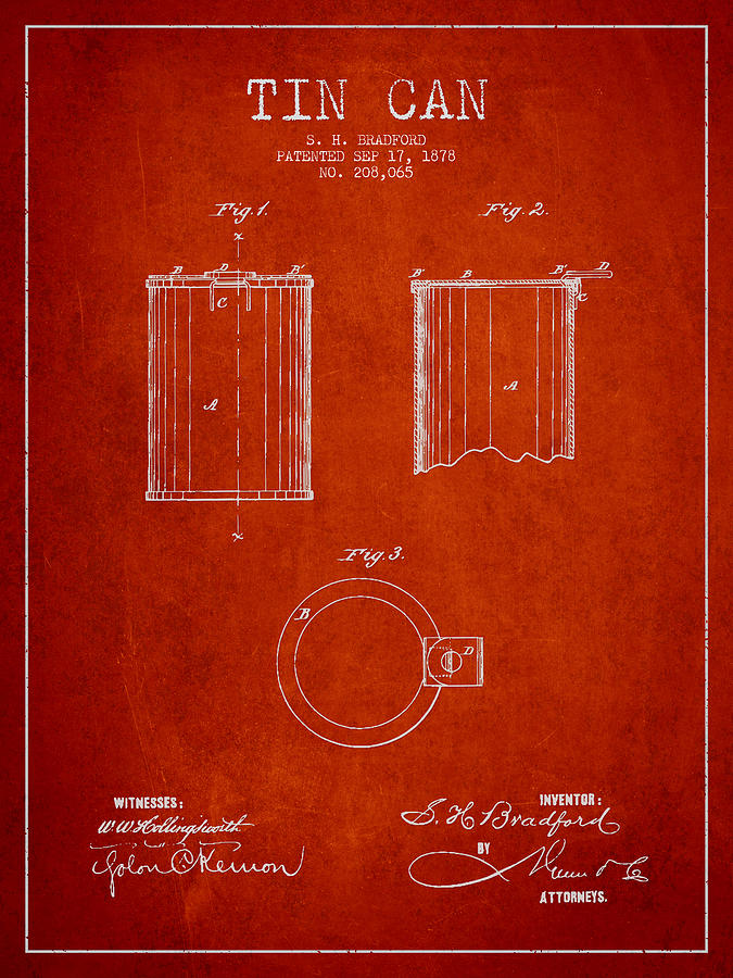 Beer Digital Art - Tin Can Patent Drawing from 1878 #2 by Aged Pixel