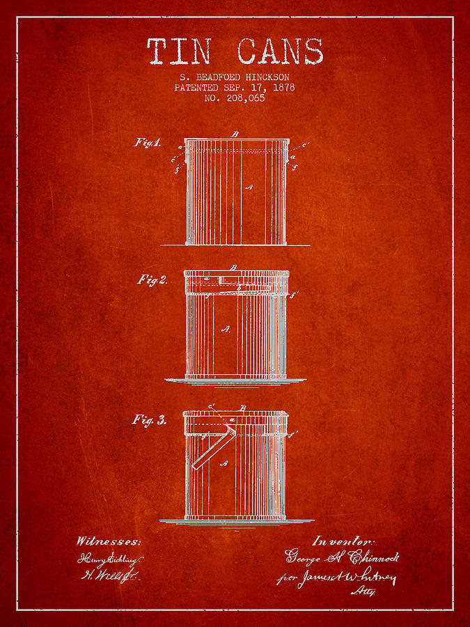 Beer Digital Art - Tin Cans Patent Drawing from 1878 #5 by Aged Pixel