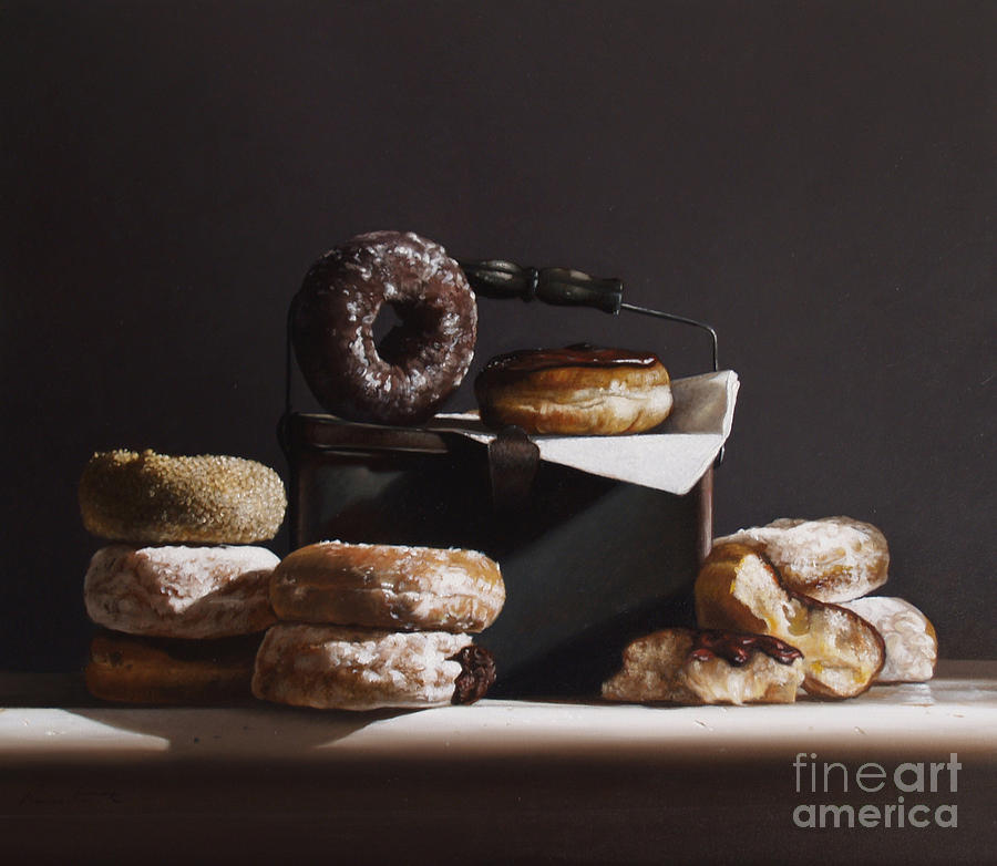 Tin With Donuts #2 Painting by Lawrence Preston