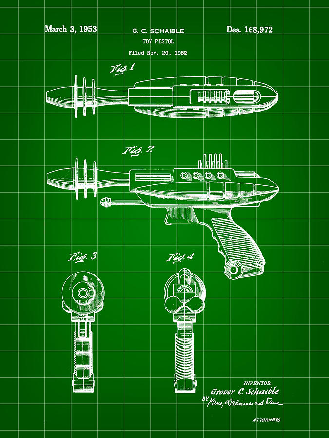 Science Fiction Digital Art - Toy Ray Gun Patent 1952 - Green by Stephen Younts