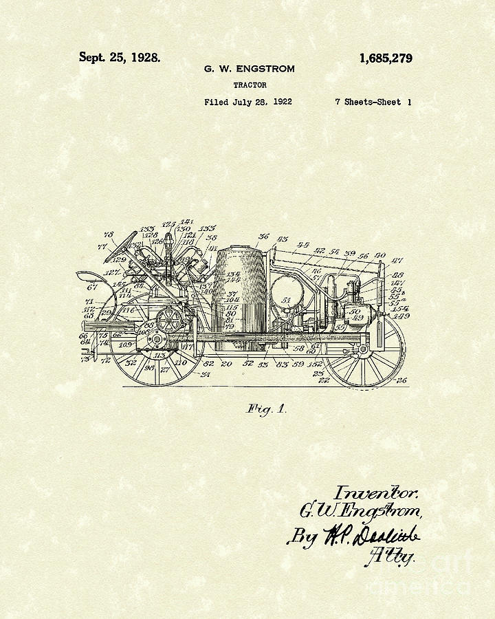 Tractor 1928 Patent Art #2 Drawing by Prior Art Design