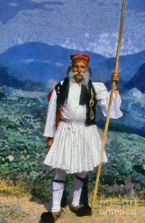 Man dressed in traditional clothes in Delphi I Painting by George Atsametakis