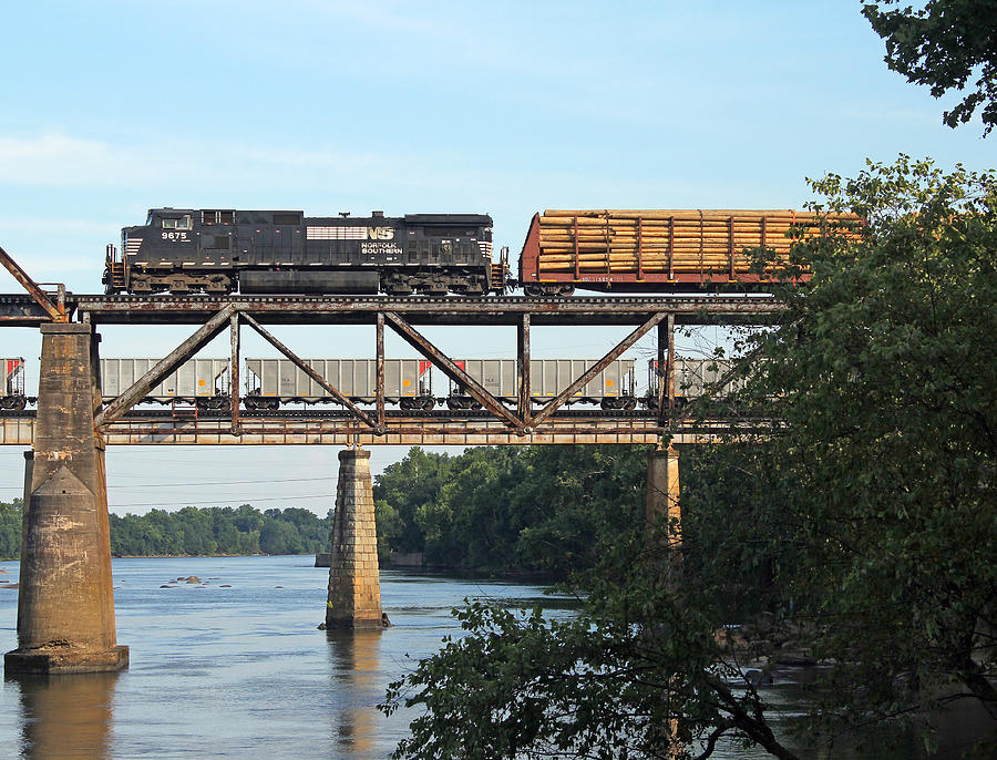2 Trains Moving Over the Congaree Photograph by Joseph C Hinson
