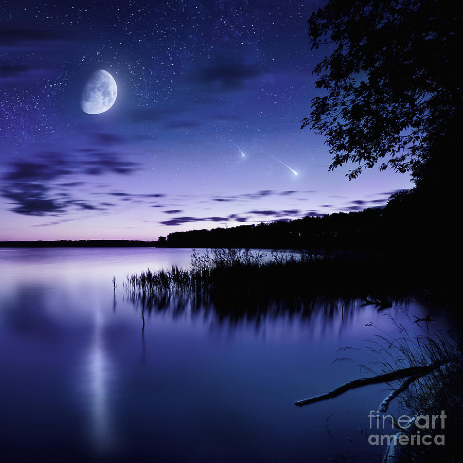 Moscow Photograph - Tranquil Lake Against Starry Sky, Moon #2 by Evgeny Kuklev