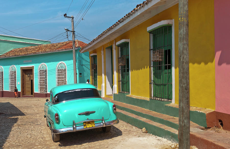 Car Photograph - Trinidad, Cuba, With Blue Classic 1950s #2 by Bill Bachmann