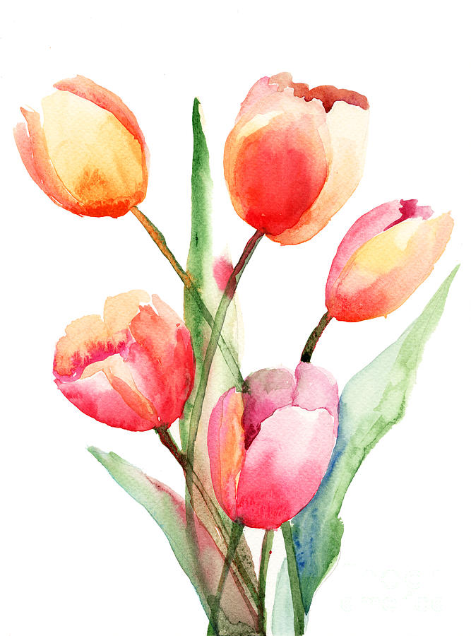 Tulips Flowers Painting by Regina Jershova