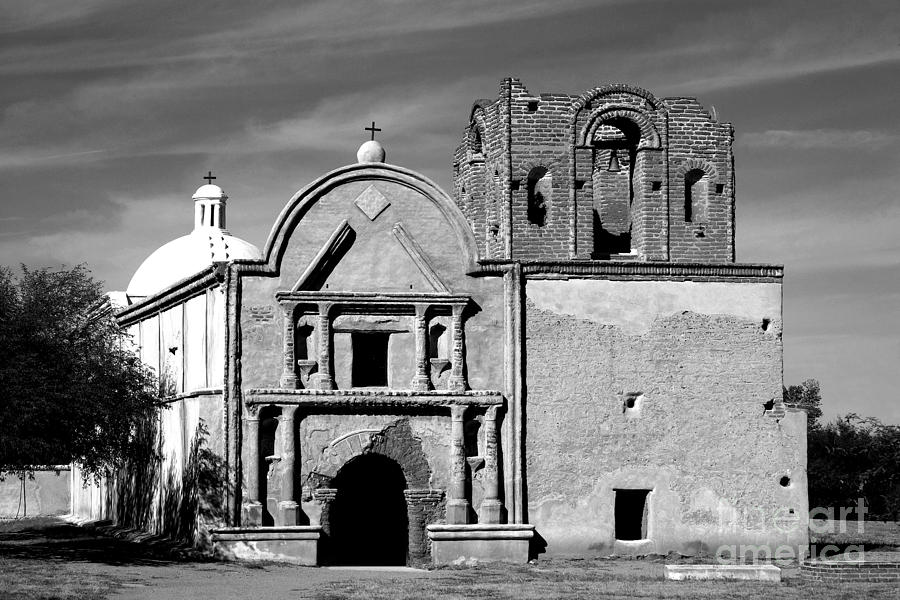 Black And White Photograph - Tumacacori Mission - Shades Of Grey #2 by Douglas Taylor