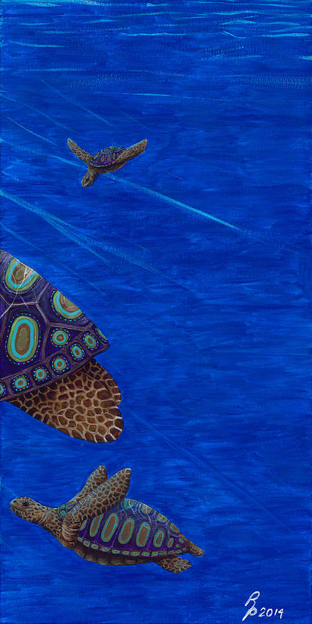 Turtle Painting Bomber Triptych 3 Painting by Rebecca Parker