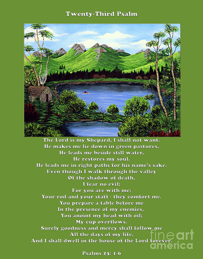 Twin Ponds and 23 Psalm on Green #2 Painting by Barbara A Griffin