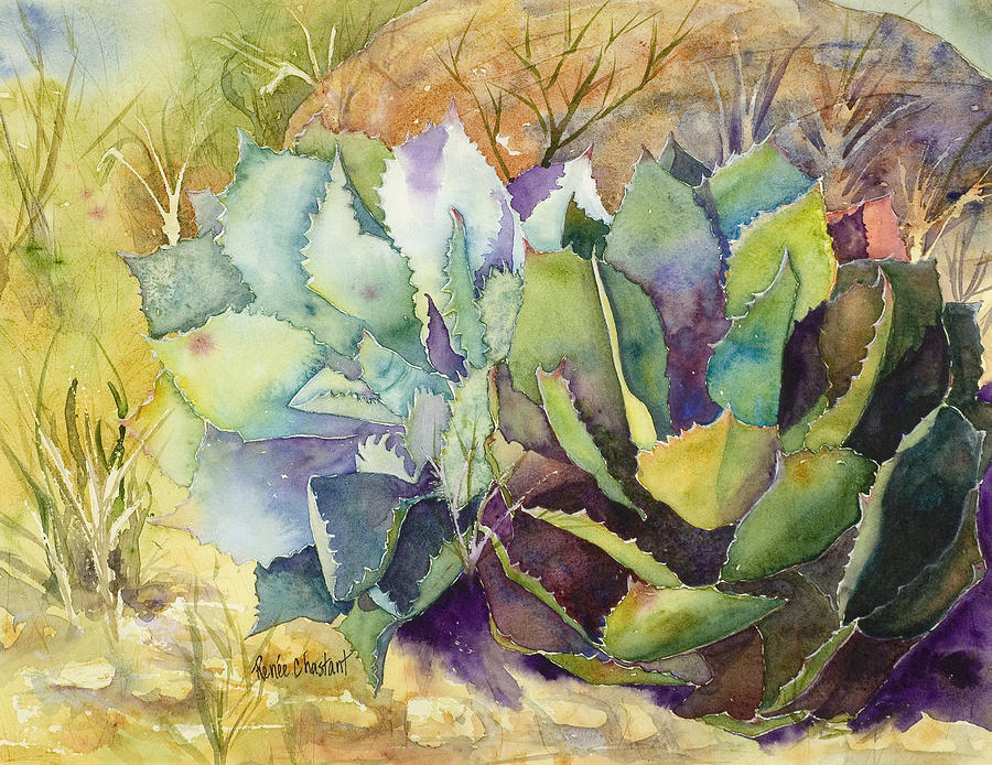 Nature Painting - Two Fat Agaves - 140 lb #2 by Renee Chastant