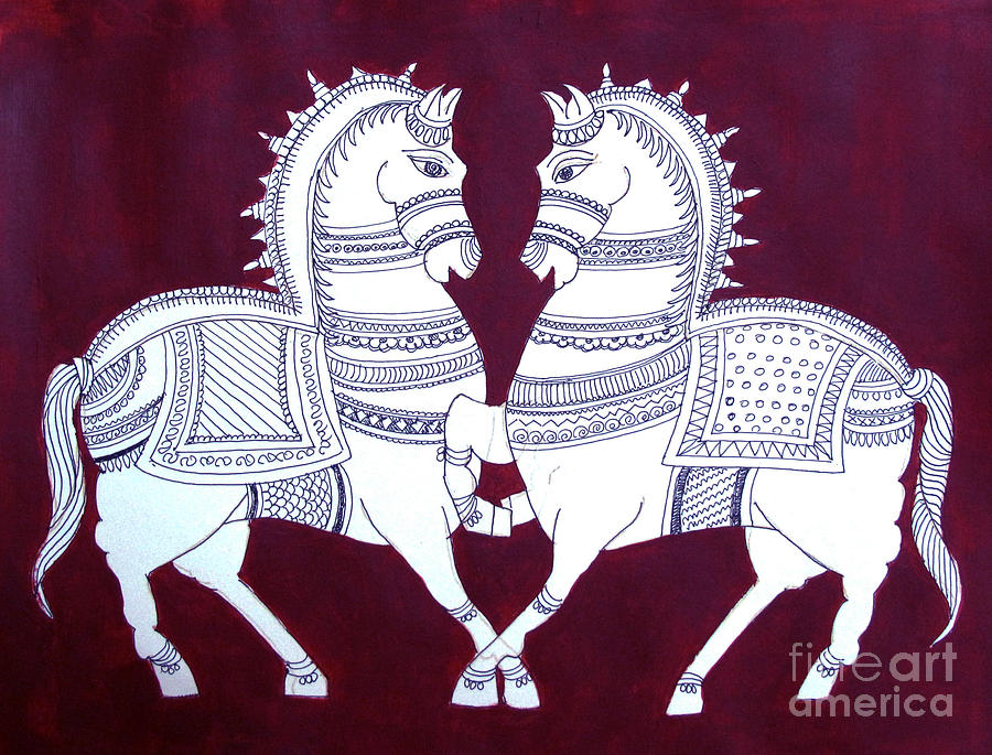 Two horses #2 Mixed Media by Asha Sudhaker Shenoy