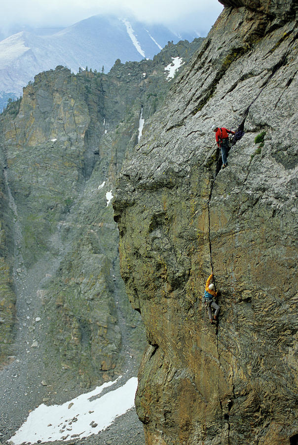 Rocky Mountain National Park Photograph - Two Men Rock Climbing In Rocky Mountain #2 by Celin Serbo