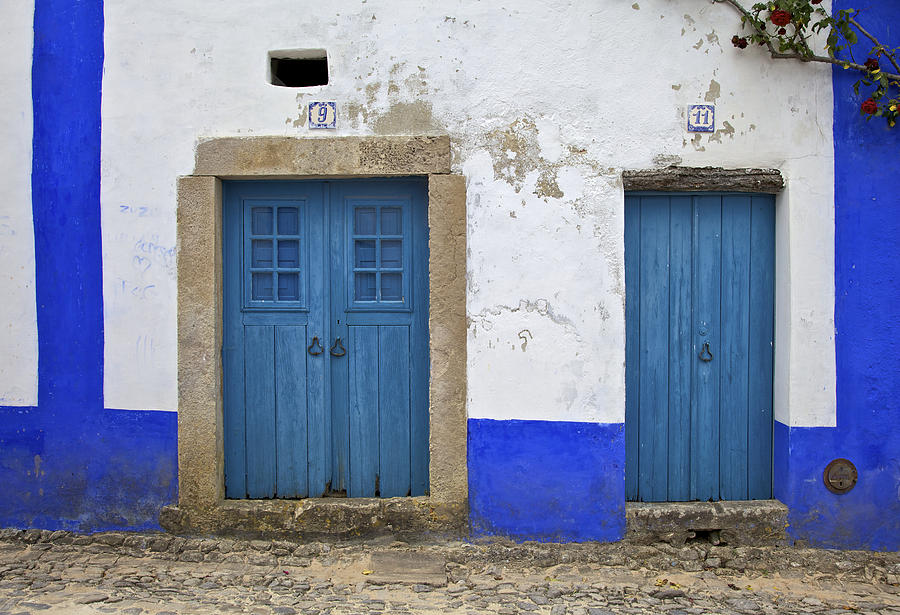 Two Wood Faded Blue Doors of the Medieval Village of Obidos #2 Photograph by David Letts