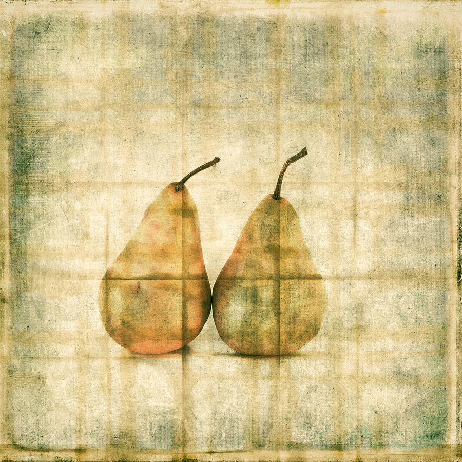 Pear Photograph - Two Yellow Pears on Folded Linen #2 by Carol Leigh