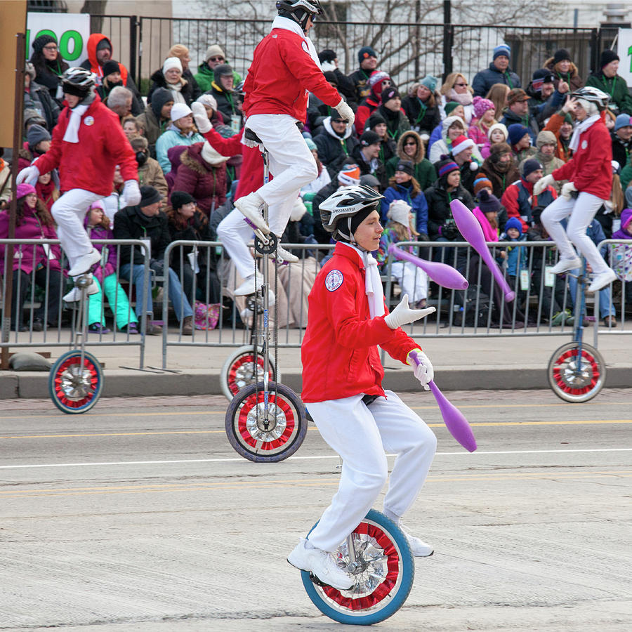 Thanksgiving Photograph - Unicyclists At A Parade #2 by Jim West