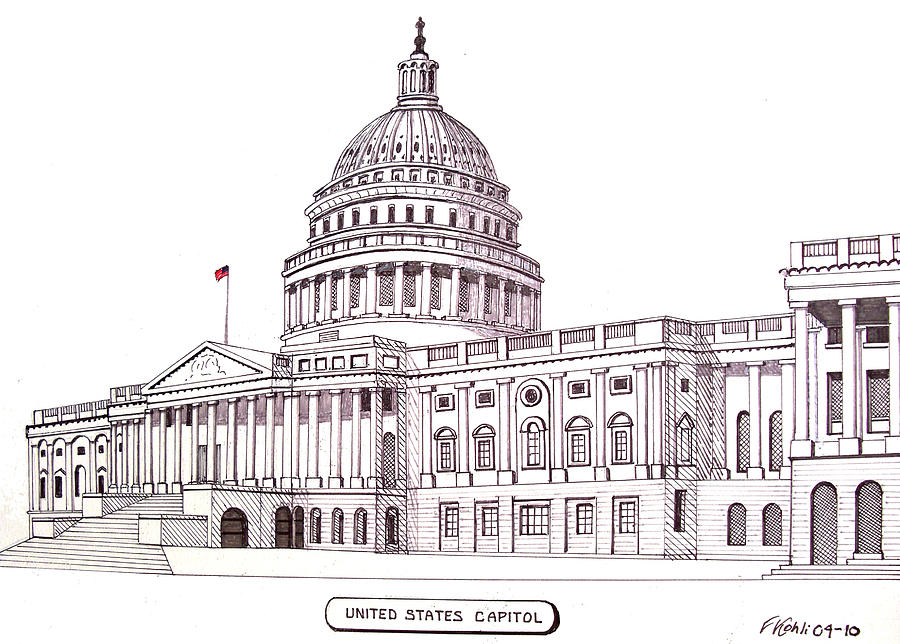 Architecture Drawing - United States Capitol by Frederic Kohli