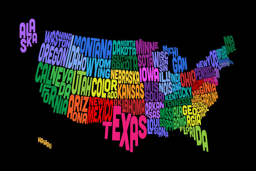 United States Typography Text Map Digital Art By Michael Tompsett Fine Art America 5810