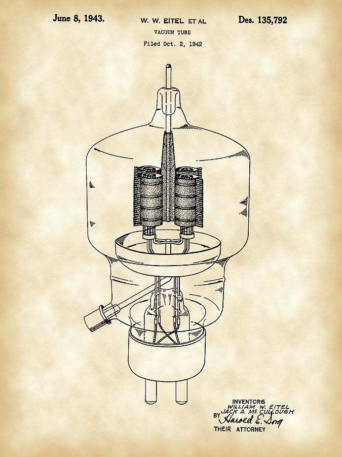Vacuum Tube Patent 1942 - Vintage Digital Art by Stephen Younts