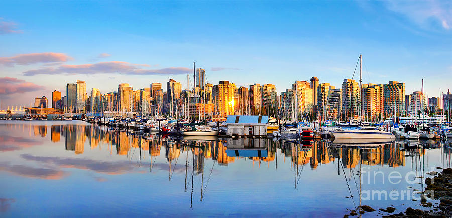 Boat Photograph - Vancouver skyline at sunset #1 by JR Photography