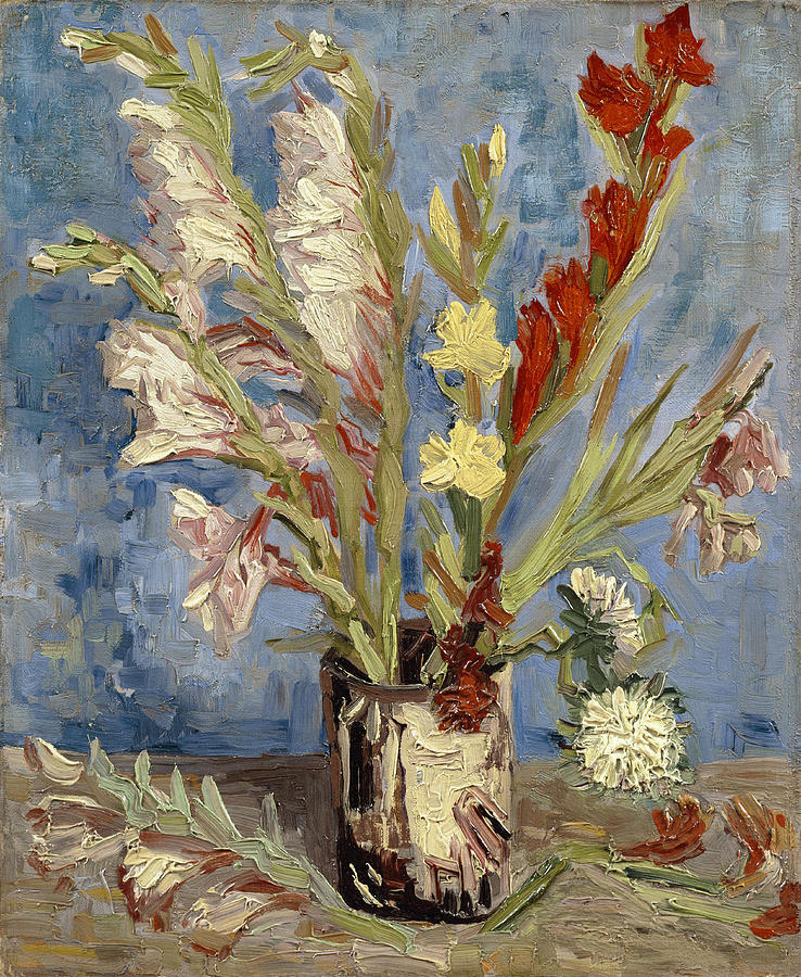 Vase With Gladioli And China Asters #2 Painting by Vincent Van Gogh