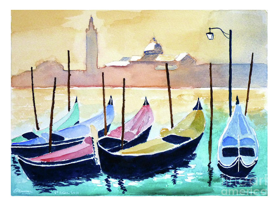 Venice gondolas Painting by Godwin Cassar