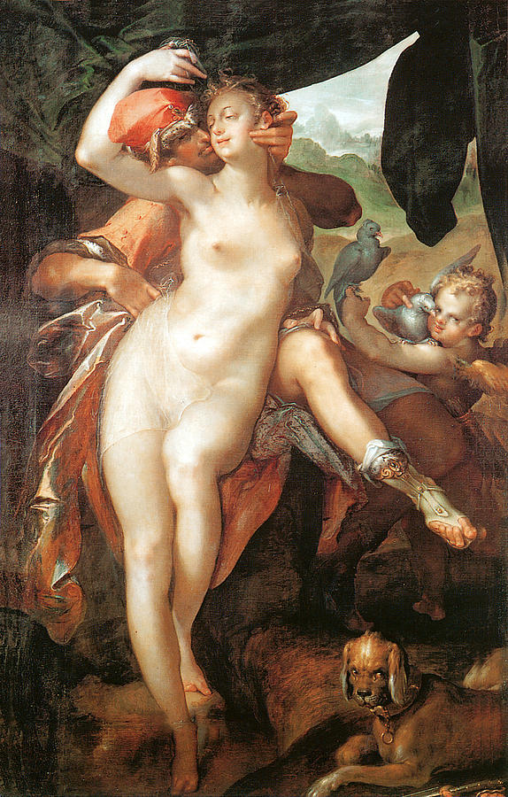 Venus and Adonis #2 Painting by Bartholomeus Spranger