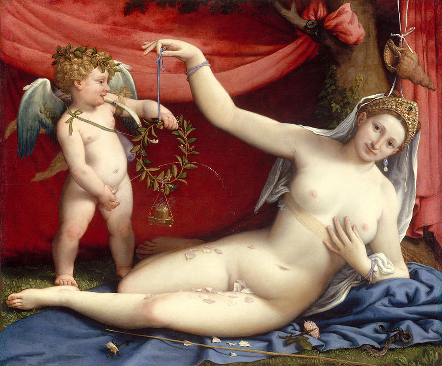 Venus and Cupid #4 Painting by Lorenzo Lotto