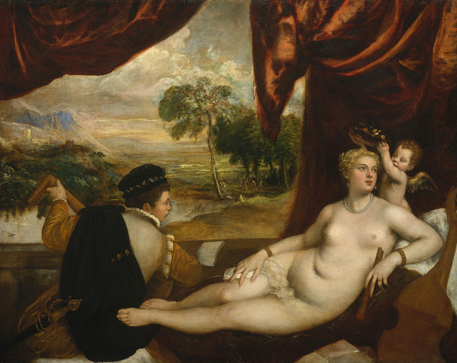 Titian Painting - Venus and the Lute Player #2 by Titian