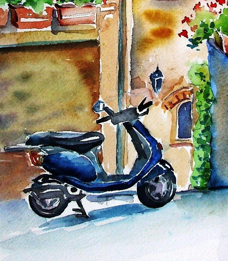 Vespa in Tuscany  #1 Painting by Trudi Doyle