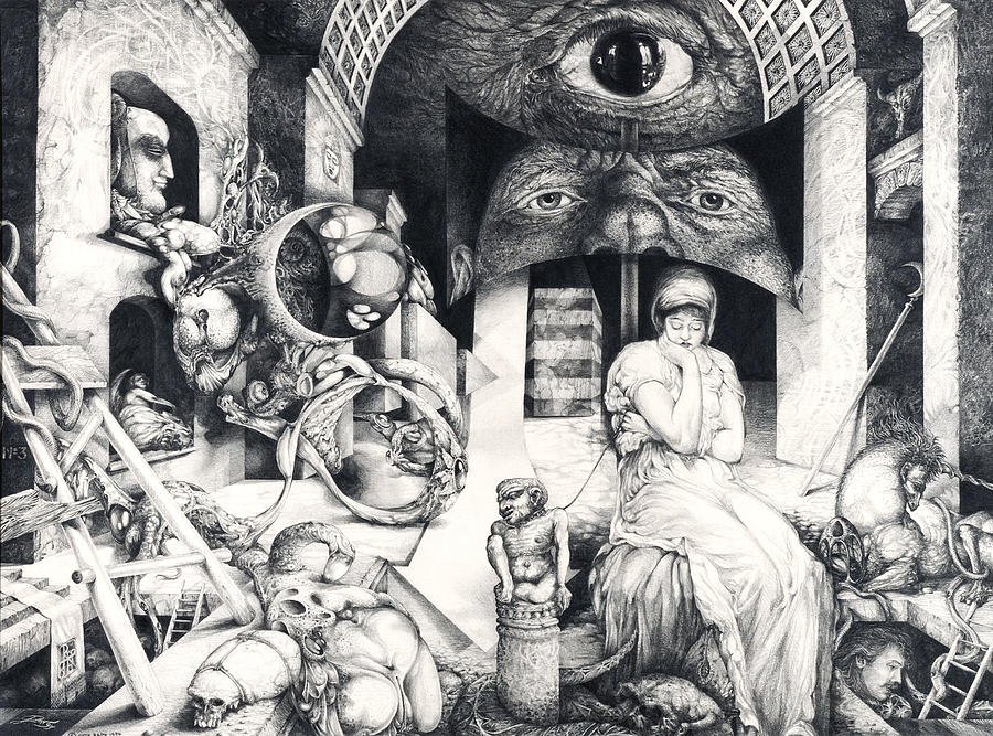 Surreal Drawing - Vindobona Altarpiece IIi - Snakes And Ladders by Otto Rapp