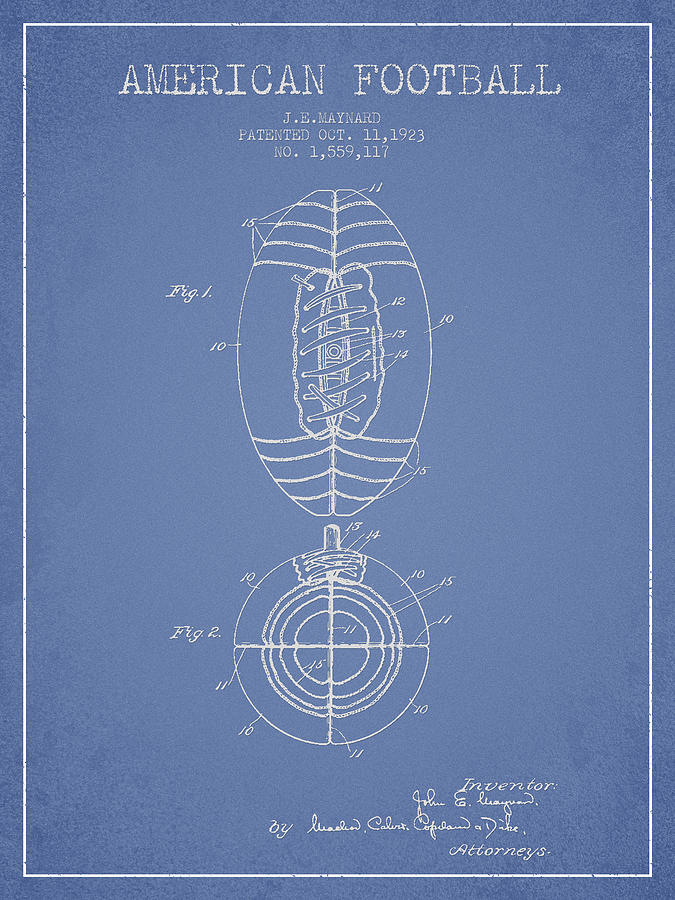 Football Digital Art - Vintage American Football Patent Drawing from 1923 #3 by Aged Pixel