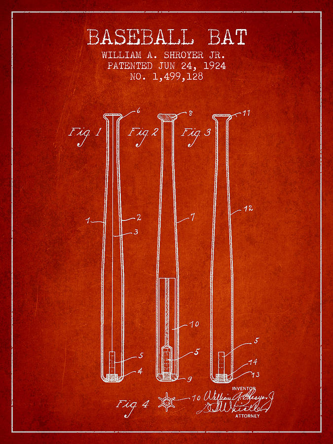 Vintage Baseball Bat Patent From 1924 Digital Art