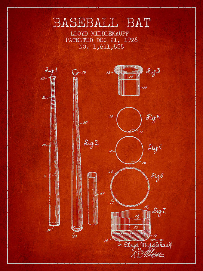 Vintage Baseball Bat Patent From 1926 Digital Art